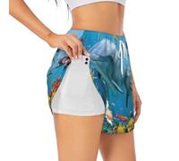 Ocean Dolphin Looking at You Short de sport d'été pour femme Loisirs quotidiens Jogging Cyclisme Exercice en plein air, blanc, XL Grande longueur