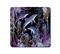 Ocean Dolphin Tapis de protection supérieure pour machine à laver et sèche-linge, motif floral marin, en caoutchouc vif, antidérapant, imperméable, pour buanderie, 61 x 61 cm