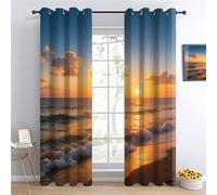 Océan d'or Salon Rideaux Occultants, Sunset Beach Enfants Panneaux de Rideaux intérieurs, Thème océanique Draperies, Soleil et paysages Chambre Décoration Fenêtre L132 x H240cm x2