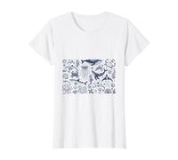 Océan Faune Baleine Requin Hippocampe méduse T-Shirt Graphique avec Valeur, Femme, Blanc, S