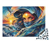 Océan Femme Coucher 1000pcs Mini Puzzle pour Famille Difficile | 70x50cm Carton Décor Salon Structure Durable Cadeau Anniversaire Soulagement Anxiété