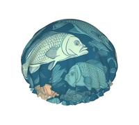 Ocean Fish Bonnet de douche pour femme - Bonnet de douche imperméable réutilisable pour le bain, les soins de la peau et la maison