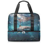 Ocean Fish Shark Sac de sport fourre-tout pour homme et femme, sac de voyage avec compartiment à chaussures, grande capacité, sac de nuit pour fitness, yoga, natation, week-end