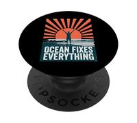 Ocean Fixes Everything Beach Sunset Silhouette PopSockets PopGrip Adhésif