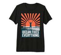 Ocean Fixes Everything Beach Sunset Silhouette T-Shirt Haut de Gamme