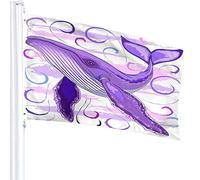 Ocean Flag 3x5 FT Animal Aquarium Fish Wild Whales in Doodle Sea Wave Stripes Outdoor Flags Large Welcome Yard Banners Home Garden Yard Lawn Decor Purple