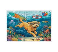 Ocean Golden Doodle - Puzzle de plongée en bois pour adultes - 300 pièces - Puzzles d'été en bois côtier - Décorations sous-marines pour divertissement à domicile