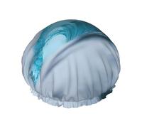 Ocean Green Wave Surf Print Bonnet de douche double couche avec doublure élastique Idéal pour la maison, le spa, l'hôtel et les voyages