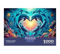 Ocean Heart Dauphins Puzzle 1000 Pièces - Papier Recyclé & Puzzle Entraînement Cérébral Arc-en-Ciel Marine colorée - Cadeau pour Puzzle-Lovers 38x26cm/1000pcs pour Teenagers