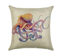 Ocean Housse de Coussin Poisson Crabe Homard Méduse Koi Baleine étoile de mer d'impression Recto Verso Coton épais en Lin Taie d'oreiller carrée 45 cm x 45 cm (18 x 18)