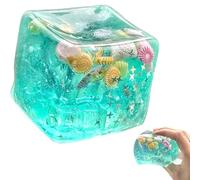 Ocean Ice Cube Squishy, Slow Rise Stress Balls for Adults Kids, Marine Shells Squeeze Gel Toy, Soft Fidget Cube for Anxiety Relief, Birthday Classroom Party Favors (1pcs)