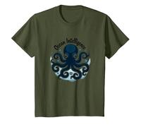 Ocean Intelligence Octopus Art Sea Life T-Shirt, Enfant, Olive, 6 Ans