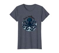 Ocean Intelligence Octopus Art Sea Life T-Shirt, Femme, Bleu Chiné, L