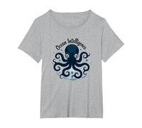 Ocean Intelligence Octopus Art Sea Life T-Shirt, Femme Grandes Tailles, Gris Chiné, 1X