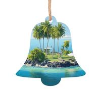 Ocean Island Lot de 6 décorations de Noël en bois à suspendre pour sapin de Noël en forme de clochette pour le Nouvel An et les fêtes