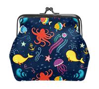 Ocean Life Jellyfish Octopus Algues Porte-Monnaie à Boucle Bleu Marine