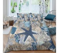Océan Life Motif Housse de Couette Entretien Facile Microfibre Hypoallergique 3 pièces Marine Art Design Linge de Lit avec 2 Taies d'oreiller Léger for Garçons Adolescents Single（140x200cm）