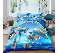 Océan Life scène Housse de Couette Microfibre Hypoallergique 3 pièces 3D Imprimée Résistante Underwater Marine Art Ensemble De Literie avec 2 Taies d'oreiller Léger for Enfant Double（200x200cm）