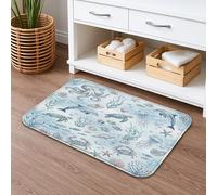 Ocean Life Tapis de bain à séchage rapide, motif créatures marines, absorbant, antidérapant, lavable en flanelle pour salle de bain, toilettes, toilettes, décoration 40,6 x 61 cm, bleu marine