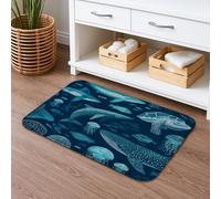 Ocean Life Tapis de bain à séchage rapide, motif créatures marines, absorbant, antidérapant, lavable en flanelle, pour salle de bains et toilettes, bleu marine, 40,6 x 61 cm