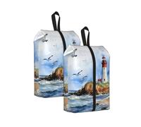 Ocean Lighthouse Sac à chaussures de voyage résistant à l'eau de mer avec poignée à fermeture éclair, pochette légère pour valise et salle de sport, se replie à plat pour l'emballage, Phare de l'océan