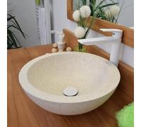 Océan Line Vasque à Poser en terrazzo crème, Rondo 40×40×15 cm