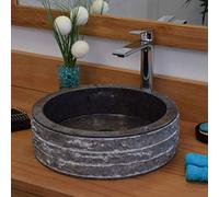 Océan Line Vasque ronde à poser en marbre noir, Sterio 40×40×12 cm