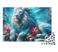 Océan Lion Mythique Puzzle Difficile 1000 Pièces pour Adultes Lion de Glace Majestueux Reposant dans Un Paradis Aquatique Magique Premium Robuste Haute Qualité Vibrant Anti-Stress Jeu 52x38cm/1000pcs