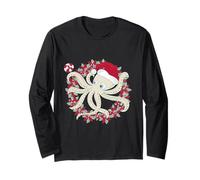 Océan Noël Octopus Père Noël Couronne Poinsettia océan mer Manche Longue