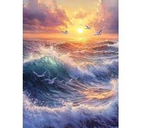 OcéAn Peinture Numero Adulte Lever du Soleil Peinture par Numero Adulte Débutants Facile sur Toile 100x130 cm Numéro d'art avec 3 Pinceaux, Loisirs Créatifs Adultes, pour Decoration Maison, Model 1186