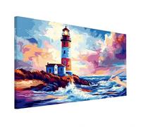 Océan Peinture par Numero Adulte Enfant, Kits de Peinture Numero Adulte Phare, Kit Creatif Paint by Numbers avec Peintures et Pinceaux Toile 70x30cm pour Decoration Chambre Murale, Cadeau Femme O-53
