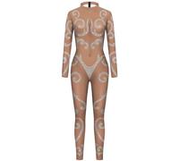 Ocean Plus Combinaison Femme avec Squelette d'Halloween Tenue Impression Numérique Leggings Serrés Body à Manches Longues Slim Fit Jumpsuit (L, Motif de fleurs à paillettes)