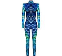 Ocean Plus Combinaison Intégrale Femme Body Manches Longues Col Montant avec Fermeture Éclair Tenue Moulante Élastique pour Soirée Halloween Festival S-XL (M (EU 36-38), Paon Bleu)