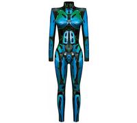 Ocean Plus Combinaison Intégrale Femme Body Manches Longues Col Montant avec Fermeture Éclair Tenue Moulante Élastique pour Soirée Halloween Festival S-XL (XL (EU 40-42), Mécanique Bleu Cyan)