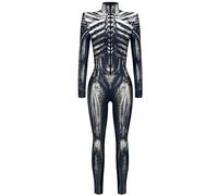 Ocean Plus Combinaison Intégrale Femme Body Manches Longues Col Montant avec Fermeture Éclair Tenue Moulante Élastique pour Soirée Halloween Festival S-XL (S (EU 34-36), Veste en cuir squelettique)