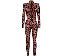 Ocean Plus Combinaison Intégrale Femme Body Moulant Manches Longues Col Montant Fermeture Éclair Tenue Cosplay Carnaval Halloween Festival (S, Python rouge)