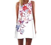 Ocean Plus Damen Ärmelloses Minikleid Digitaldruck Strandkleid Sommerkleid Tank Tops Rundhals Kurz A-Line Hemdkleid Blusekleid (L (EU 38-40), Lys)