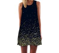 Ocean Plus Damen Ärmelloses Minikleid Digitaldruck Strandkleid Sommerkleid Tank Tops Rundhals Kurz A-Line Hemdkleid Blusekleid (M (EU 36-38), Points 22)