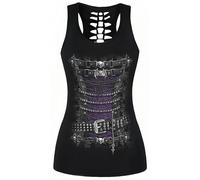 Ocean Plus Femme Crâne Sport Débardeurs Gothique Cache-cœur Gilet d'entraînement sans Manches Chemise Criss Cross Noir T-Shirt Halloween (3XL (Brustumfang: 110 cm), Corset Punk)