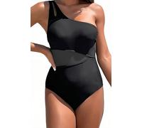 Ocean Plus Femme Maillot de Bain Une Pièce Dos Nu Asymétrique Une Manche Maillot de Une Pièce Une Manche (FR 40-42 (XL), Obsidienne Noire)
