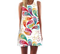 Ocean Plus Femme Robe d'été sans Manches Ample A-Line Imprimé Floral Mini Robe Décontractée (XL (EU 40-42), Gouttelettes d'eau colorées aux étoiles)