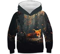Ocean Plus Garçon Imprimé Animalier Entfant Sweat-Shirts à Capuche Univers Galaxie Sweats Filles Pull à Capuche (L (Hauteur: 145-150cm), Forêt et Renard Roux)
