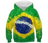 Ocean Plus Garçon Sweat à Capuche avec Impression Numérique et Poche Kangourou Fille et Chat Unisexe avec Capuche Multicolore (7-8 ans/125-135 cm, Drapeau de la République fédérale du Brésil)