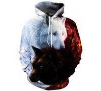 Ocean Plus Garçon Sweat à Capuche Multicolore Impression Enfants Sweatshirt à Capuche Adolescent Licorne Filles Sweat à Capuche (3XL (Hauteur: 155-165cm), Anges et Loups démons)
