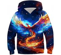 Ocean Plus Garçons Sweat à Capuche à Manches Longues Filles Impression Numérique Hoodie Enfants Pulls Enfants Sweat-Shirts avec Poches Kangourou (M (Hauteur: 135-140cm), Phoenix de feu Bleu)