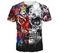 Ocean Plus Homme Multicolore T-Shirt de Sport Amusement Imprimé Animal Col Rond Manches Courtes Femme Tee Shirt Unisexe Hauts (M/160-165, Crâne de Tigre)