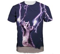 Ocean Plus Homme Multicolore T-Shirt de Sport Amusement Imprimé Animal Col Rond Manches Courtes Femme Tee Shirt Unisexe Hauts (XXL/175-180, Chat foudroyant)