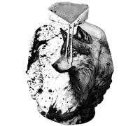 Ocean Plus Homme Sweat Coloré à Capuche Unisexe avec Impression Numérique et Cordon de Serrage Sweat à Manches Longues avec Poche Avant (XL (Poitrine: 122-142CM), Encres en aérosol Loup)