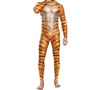 Ocean Plus Hommes Halloween Squelette Costume Combinaison Skinny Animal Série Impression Numérique Combinaison (S, Tigre)