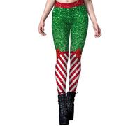 Ocean Plus Pantalon de Jogging de Noël pour Femme Imitation Paillettes Impression Numérique Rayures Skinny Yoga Leggings d'extérieur Pantalons (M, Rayures de Noël)
